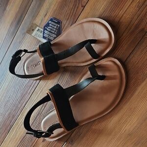 NEW TOMS womens bree sandals in black leather/suede